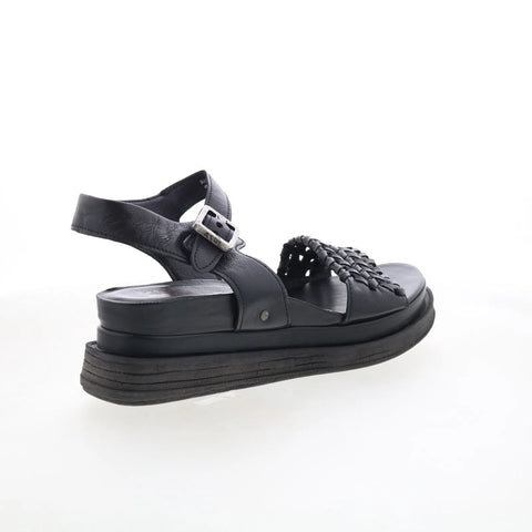A.S. 98 Landon Womens Black Leather Hook & Loop Platform Sandals Shoes