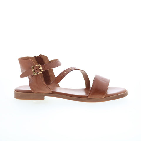 Miz Mooz Landyn Womens Brown Leather Hook & Loop Strap Sandals Shoes