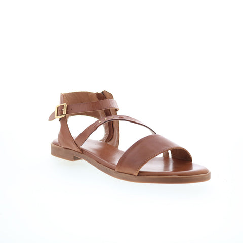Miz Mooz Landyn Womens Brown Leather Hook & Loop Strap Sandals Shoes