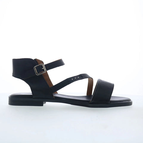 Miz Mooz Landyn Womens Black Leather Zipper Strap Sandals Shoes