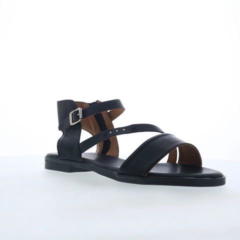 Miz Mooz Landyn Womens Black Leather Zipper Strap Sandals Shoes