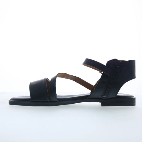 Miz Mooz Landyn Womens Black Leather Zipper Strap Sandals Shoes