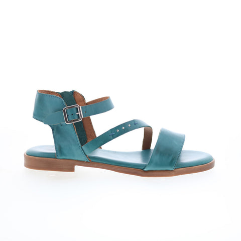 Miz Mooz Landyn Womens Blue Leather Hook & Loop Strap Sandals Shoes
