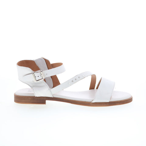 Miz Mooz Landyn Womens White Leather Hook & Loop Strap Sandals Shoes
