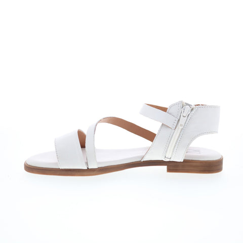 Miz Mooz Landyn Womens White Leather Hook & Loop Strap Sandals Shoes