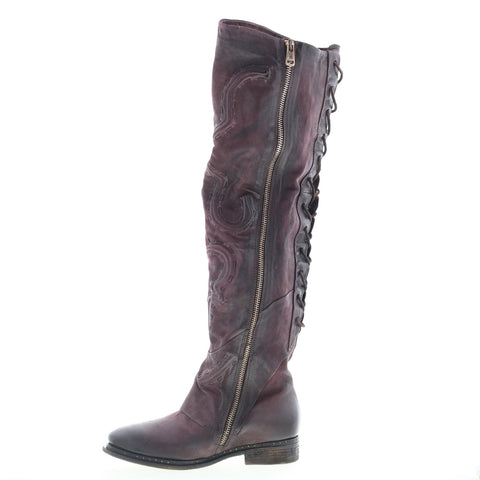 A.S. 98 Lange Womens Burgundy Leather Zipper Knee High Boots