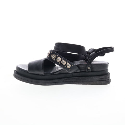 A.S. 98 Larkie Womens Black Leather Hook & Loop Platform Sandals Shoes