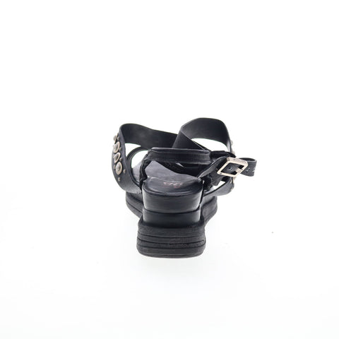 A.S. 98 Larkie Womens Black Leather Hook & Loop Platform Sandals Shoes