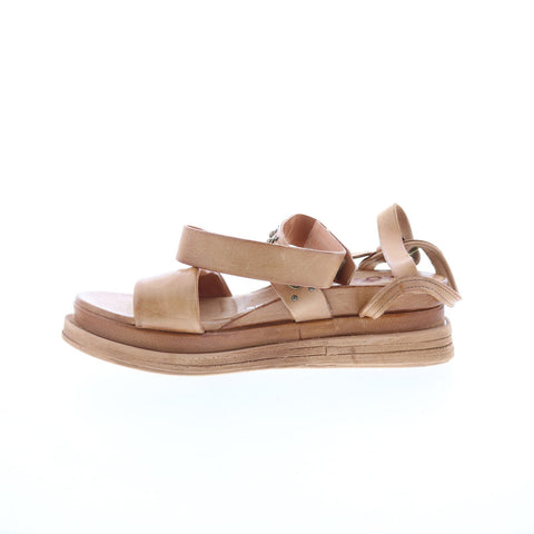 A.S. 98 Larkie Womens Brown Leather Hook & Loop Platform Sandals Shoes