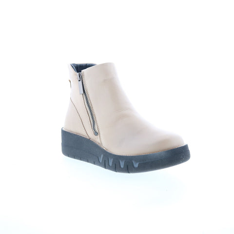 Miz Mooz Lass Womens Beige Leather Zipper Ankle & Booties Boots