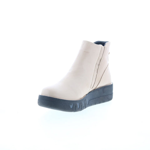 Miz Mooz Lass Womens Beige Leather Zipper Ankle & Booties Boots