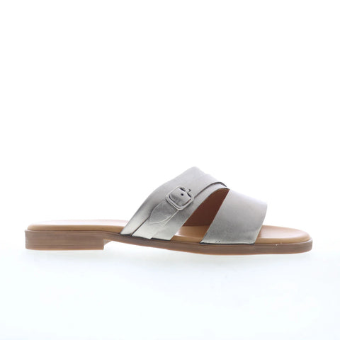 Miz Mooz Latreece Womens Silver Leather Slip On Slides Sandals Shoes