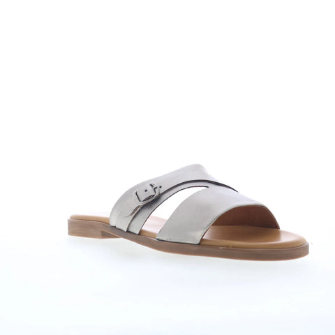Miz Mooz Latreece Womens Silver Leather Slip On Slides Sandals Shoes
