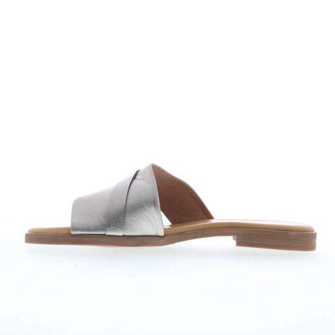 Miz Mooz Latreece Womens Silver Leather Slip On Slides Sandals Shoes