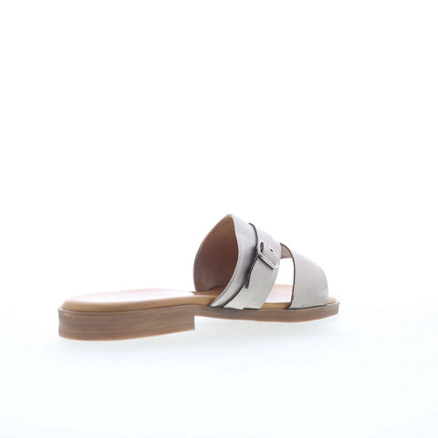 Miz Mooz Latreece Womens Silver Leather Slip On Slides Sandals Shoes