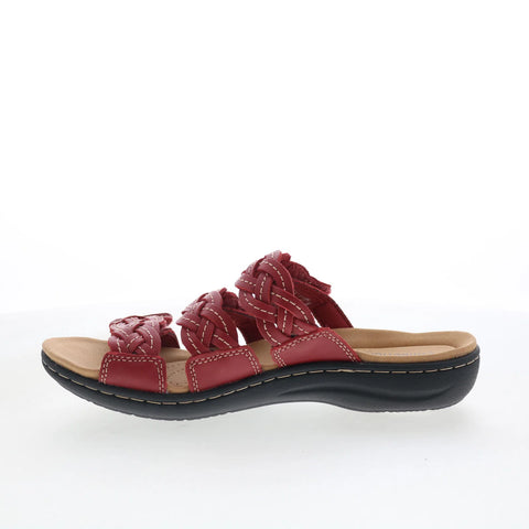Clarks Laurieann Rio 26182223 Womens Red Leather Flip-Flops Sandals Shoes