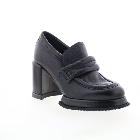 A.S. 98 Leight Womens Black Leather Slip On Pumps Heels Shoes