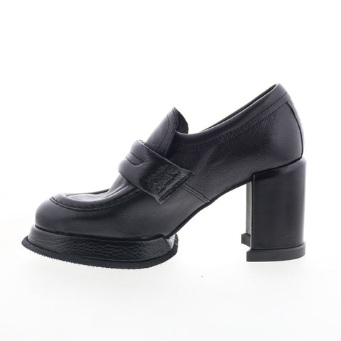 A.S. 98 Leight Womens Black Leather Slip On Pumps Heels Shoes