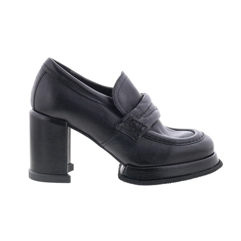 A.S. 98 Leight Womens Black Leather Slip On Pumps Heels Shoes