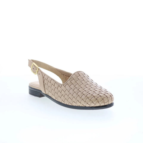 Trotters Lena T2009-126 Womens Beige Leather Slip On Slingback Flats Shoes