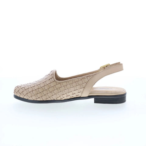 Trotters Lena T2009-126 Womens Beige Leather Slip On Slingback Flats Shoes