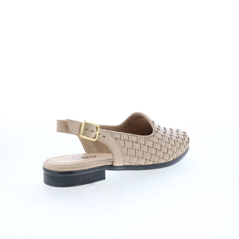 Trotters Lena T2009-126 Womens Beige Leather Slip On Slingback Flats Shoes