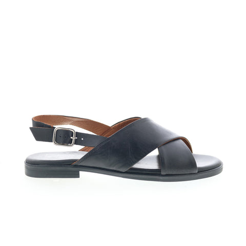 Miz Mooz Leticia Womens Black Leather Hook & Loop Strap Sandals Shoes