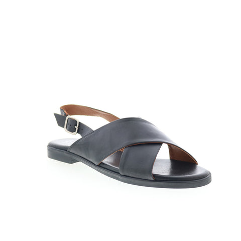 Miz Mooz Leticia Womens Black Leather Hook & Loop Strap Sandals Shoes