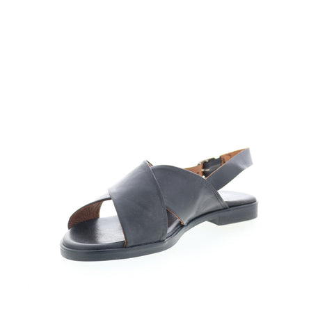 Miz Mooz Leticia Womens Black Leather Hook & Loop Strap Sandals Shoes