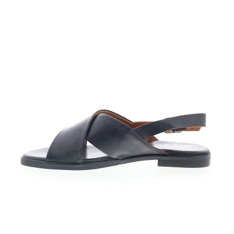 Miz Mooz Leticia Womens Black Leather Hook & Loop Strap Sandals Shoes