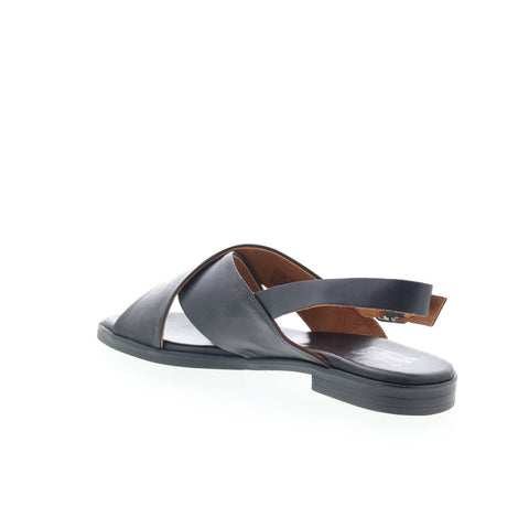 Miz Mooz Leticia Womens Black Leather Hook & Loop Strap Sandals Shoes