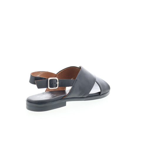 Miz Mooz Leticia Womens Black Leather Hook & Loop Strap Sandals Shoes