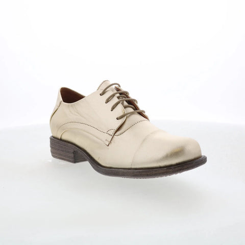 Miz Mooz Letty Womens Gold Leather Lace Up Oxford Flats Shoes