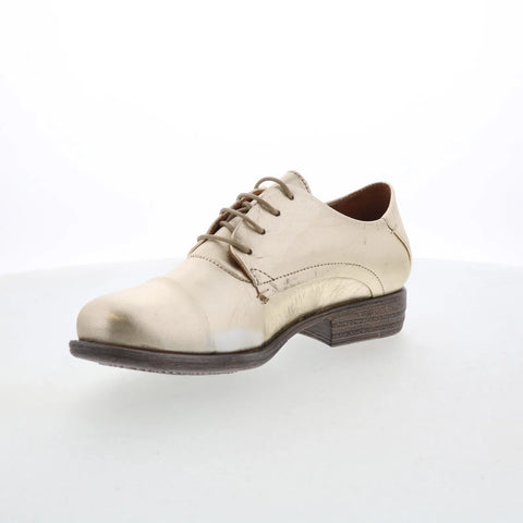 Miz Mooz Letty Womens Gold Leather Lace Up Oxford Flats Shoes