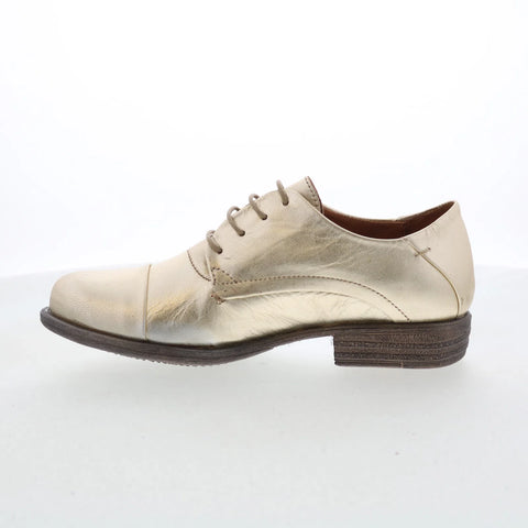 Miz Mooz Letty Womens Gold Leather Lace Up Oxford Flats Shoes