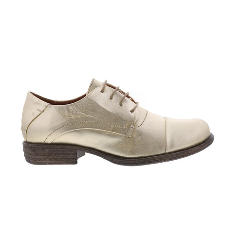 Miz Mooz Letty Womens Gold Leather Lace Up Oxford Flats Shoes