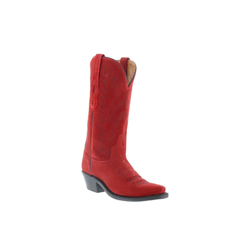 Jama Old West LF1519 Womens Red Suede Slip On Cowboy Western Boots
