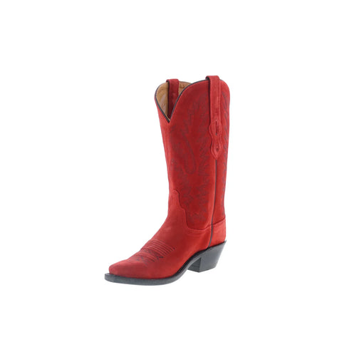 Jama Old West LF1519 Womens Red Suede Slip On Cowboy Western Boots