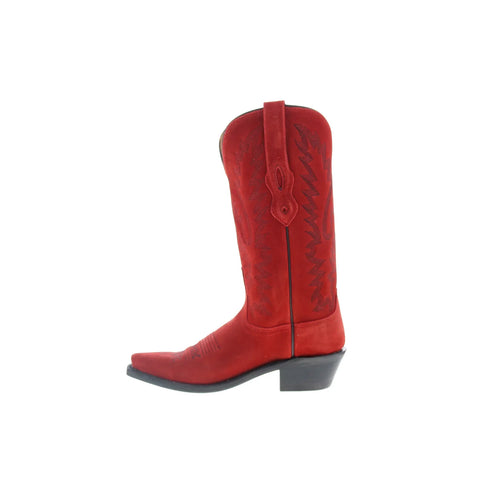Jama Old West LF1519 Womens Red Suede Slip On Cowboy Western Boots