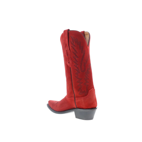 Jama Old West LF1519 Womens Red Suede Slip On Cowboy Western Boots