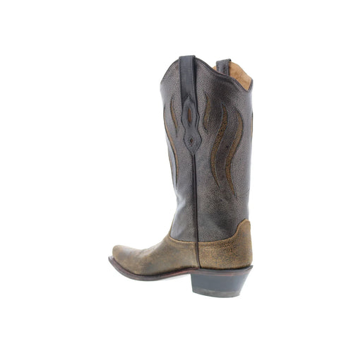 Jama Old West LF1524 Womens Brown Leather Slip On Cowboy Western Boots