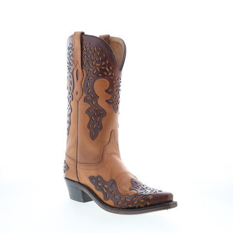 Jama Old West LF1539 Womens Brown Leather Slip On Cowboy Western Boots