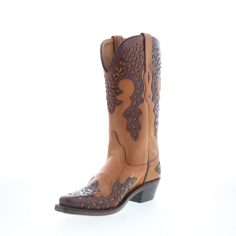 Jama Old West LF1539 Womens Brown Leather Slip On Cowboy Western Boots