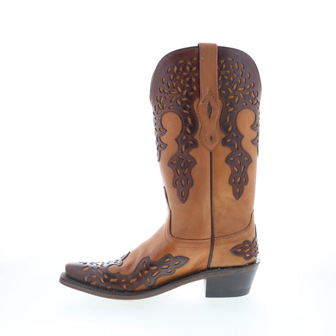 Jama Old West LF1539 Womens Brown Leather Slip On Cowboy Western Boots