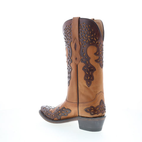 Jama Old West LF1539 Womens Brown Leather Slip On Cowboy Western Boots