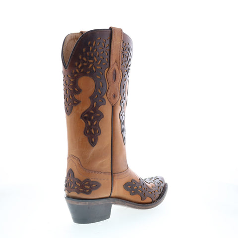 Jama Old West LF1539 Womens Brown Leather Slip On Cowboy Western Boots