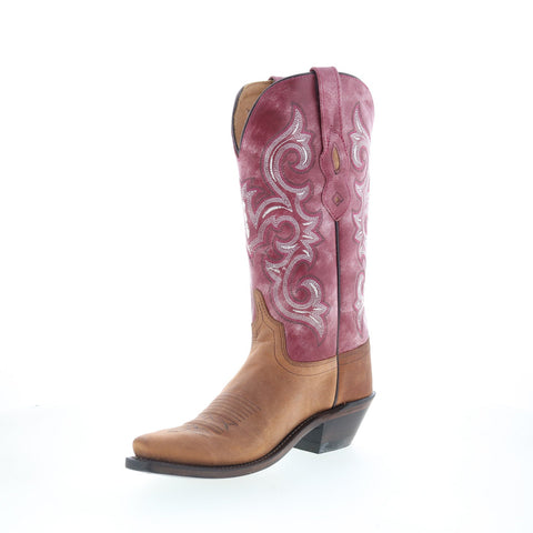 Jama Old West LF1557 Womens Brown Leather Slip On Cowboy Western Boots