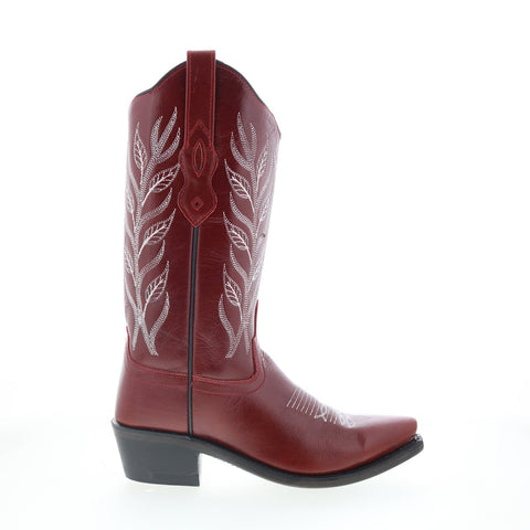 Jama Old West LF1574 Womens Red Leather Slip On Cowboy Western Boots