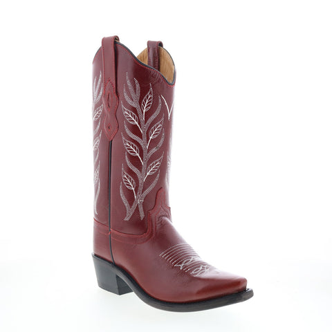 Jama Old West LF1574 Womens Red Leather Slip On Cowboy Western Boots