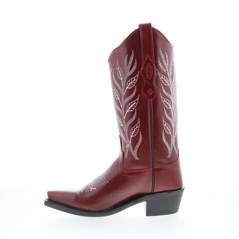 Jama Old West LF1574 Womens Red Leather Slip On Cowboy Western Boots